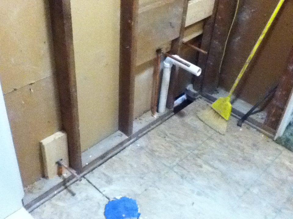 Vanity and toilet area plumbing currently roughed in.