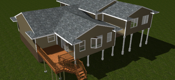 This above angle of the home's additions is from the side closest to the new deck area.
