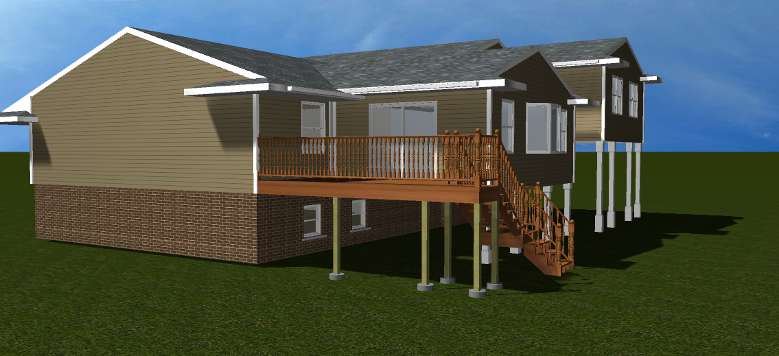 The ground level angle of the additions next to the deck shows the true depth of the home renovation.
